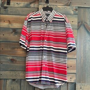 Tommy Hilfiger Red and Blue Casual Button Down Shirt